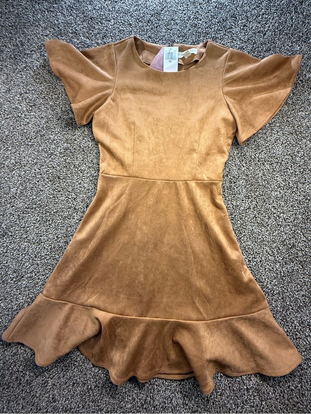 Fashion on Earth Faux Suede Summer Festival Mini Dress Tan Camel New W Tags XS